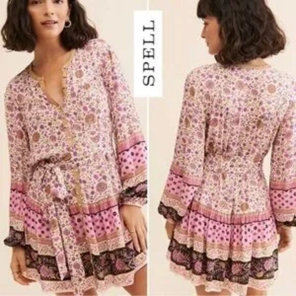 Spell Dresses & Skirts - Spell & the Gypsy Collective 🥀 Lady Untamed Lavender floral Tunic Mini Dress M